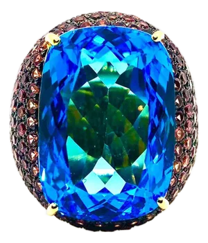 Bochic “Orient” Vintage London Blue Topaz & Orange Sapphire Ring, 18K Gold & Silver