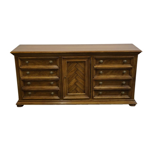 Rustic European Late 20th Century Drexel Heritage Chartwell Collection Rustic European 69" Triple Door Dresser For Sale - Image 3 of 16