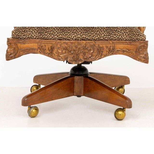 Late 20th Century Louis XV Style Leopard Print Walnut Swivel Chair For Sale - Image 5 of 9