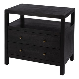 Nora 28 in. W Rectangular 2 Drawer Wide Nightstand with Open Shelf, Antique Coffee For Sale