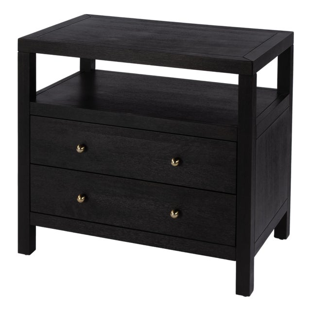 Nora 28 in. W Rectangular 2 Drawer Wide Nightstand with Open Shelf, Antique Coffee For Sale