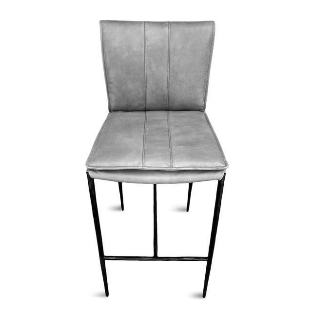 Contemporary Dusk Grey Leather Bar Stool For Sale - Image 3 of 6