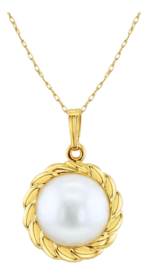 Mabe Pearl Necklace with Braided Bezel 16"