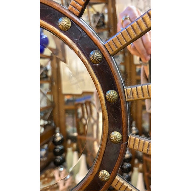 Contemporary Round Regency Mirror With Nailheads For Sale - Image 3 of 7