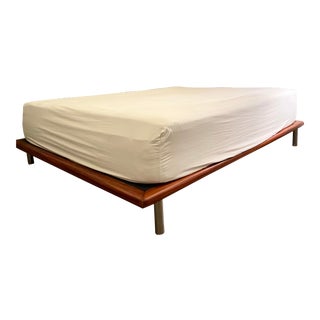 Modern Mies Van Der Rohe Floating Mahogany California King Platform Bedframe For Sale