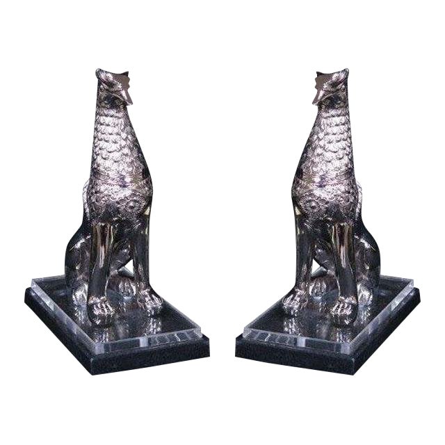 Wildwood Griffin Chrome on Marble Bases Bookends - a Pair For Sale