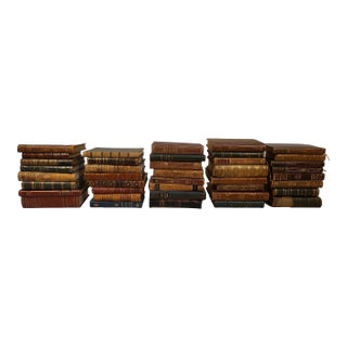 Leather Vintage Books- Set of 40 For Sale