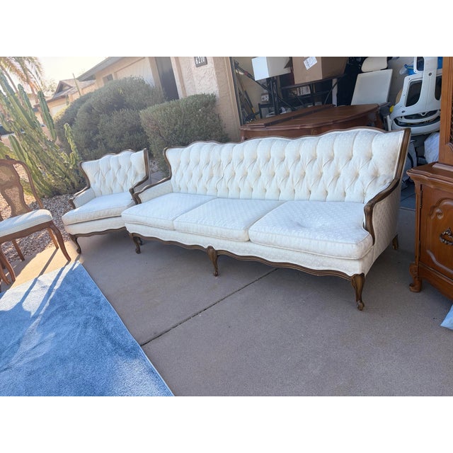 Vintage Attributed Bassett Furniture - Chalons Collection -Tufted French Provincial Sofa in Sequoia Cherry For Sale In Phoenix - Image 6 of 9