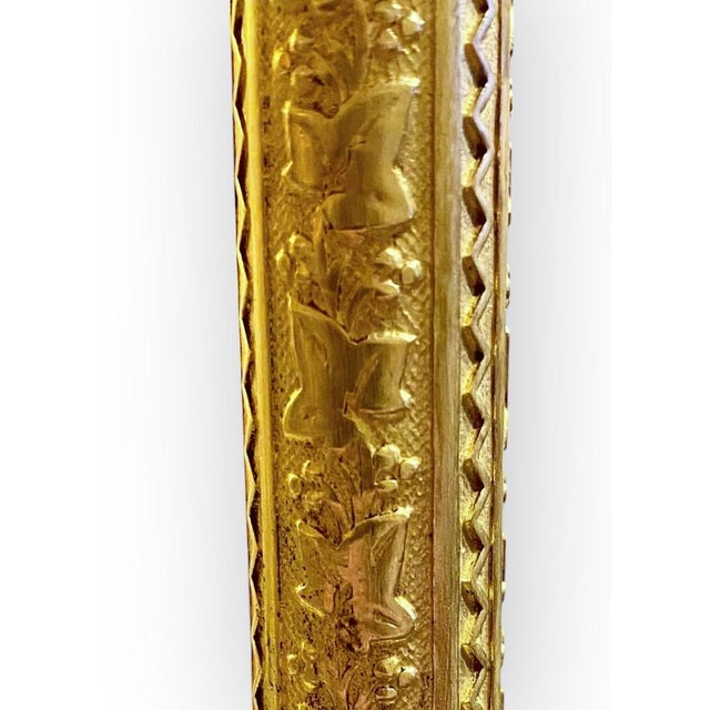 Brass Pr. Antique French Art Nouveau Gilt Brass Alter Candlesticks For Sale - Image 8 of 17