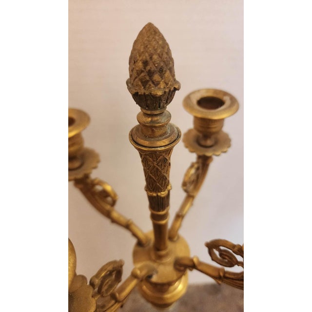 Metal Pair of Early 20th Century Empire Style Bronze and Crystal Candelabra For Sale - Image 7 of 9
