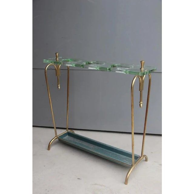 Mid-Century Brass & Crystal Glass Umbrella Stand, 1950s For Sale - Image 6 of 8