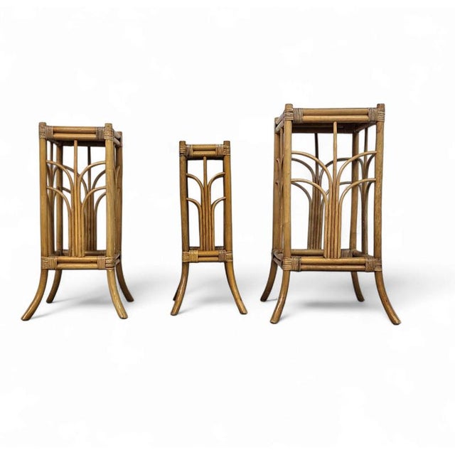 Brown Bamboo Nesting Plant Stands, 1970s, Set of 3 For Sale - Image 8 of 16