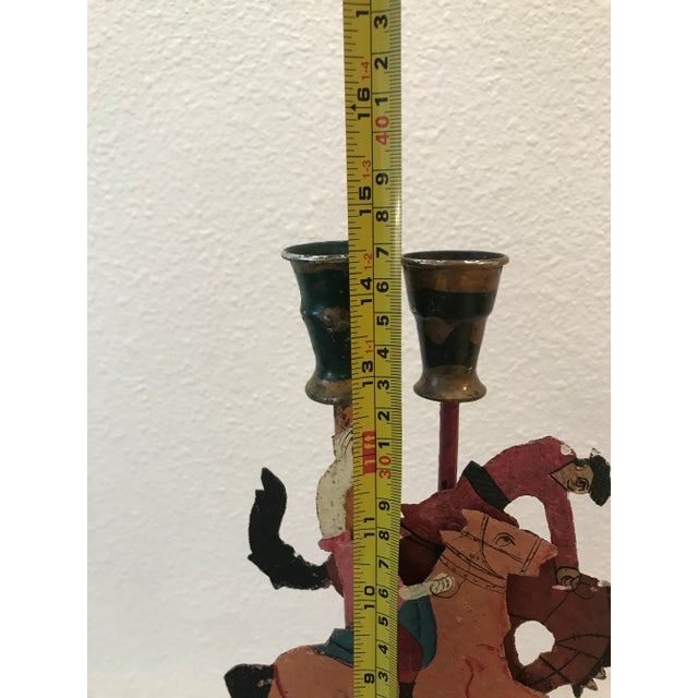 Brown Vintage Rustic Metal and Hand Painted Spanish Vaquero Candle Holders - Set of 2 For Sale - Image 8 of 9