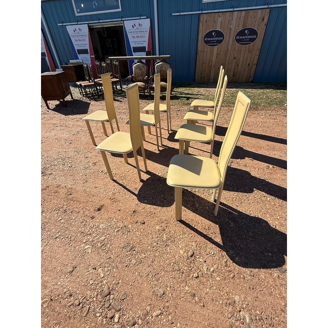 Beige 1980s Set of 8 Biege Leather Postmodern Dining Chairs For Sale - Image 8 of 12