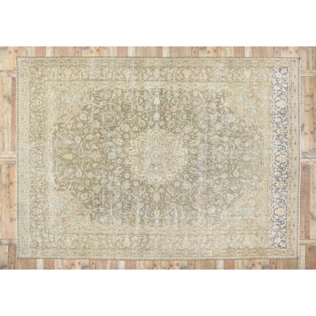 Tan Early 20th Century Antique Persian Kerman Rug, 09'11 X 13'11 For Sale - Image 8 of 9