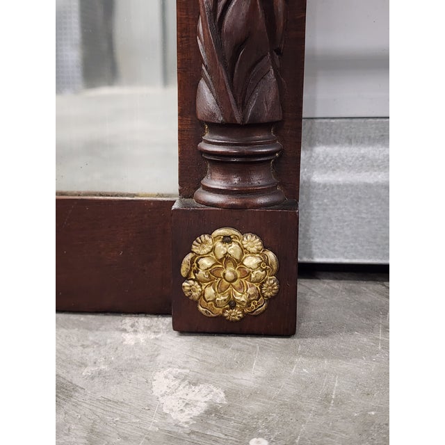 Wood Antique Early 19th Century Federal Style Reverse Painted Trumeau Mirror For Sale - Image 7 of 12