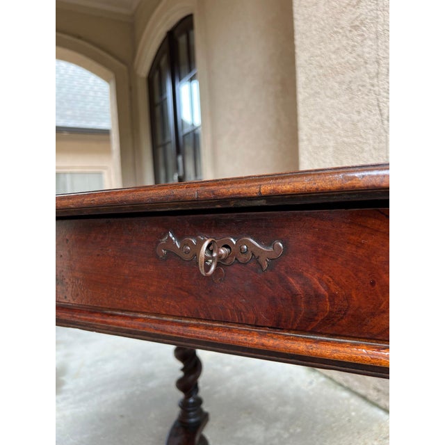 Antique English Barley Twist Writing Table Library Desk Jacobean Walnut C1880 For Sale - Image 17 of 18