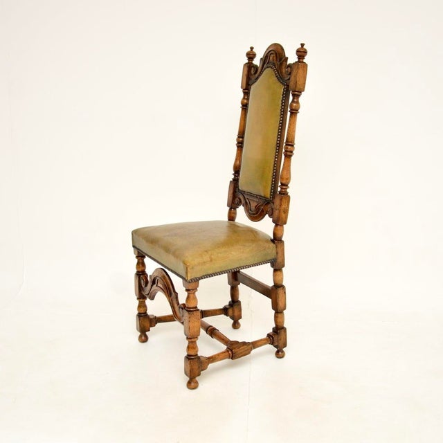 Antique Leather and Oak Side Chair, 1920s For Sale - Image 3 of 9