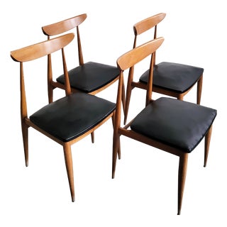 Vintage Scandinavian Chairs in Beech and Black Skai, 1960s, Set of 4 For Sale