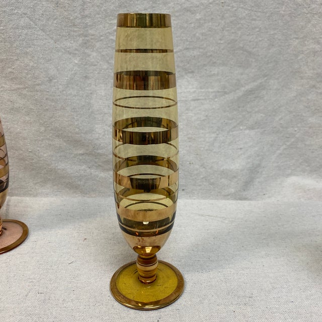 1960s Borske Sklo Glassworks Pink, Amber and Green Gold Stripe Champagne Glasses - Set of 4 For Sale - Image 9 of 12