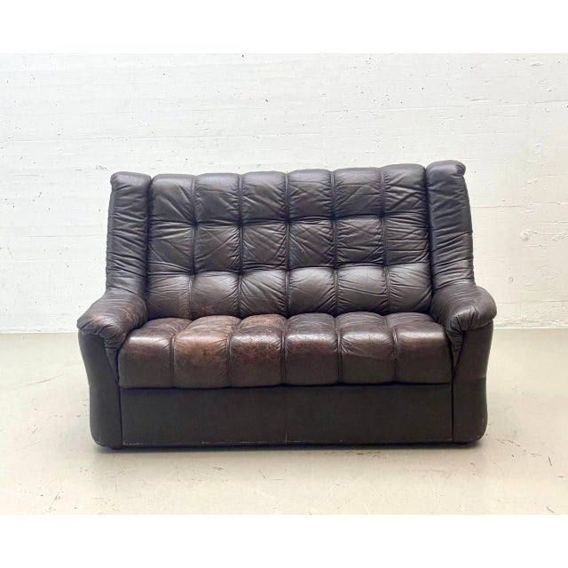Animal Skin Vintage Black Leather Sofa, 1970s For Sale - Image 7 of 15