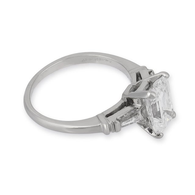 Contemporary 1950s Mid Century Gia D Vs1 1.78 Carat Emerald Cut Diamond Platinum Engagement Ring, Size 5.25 For Sale - Image 3 of 6
