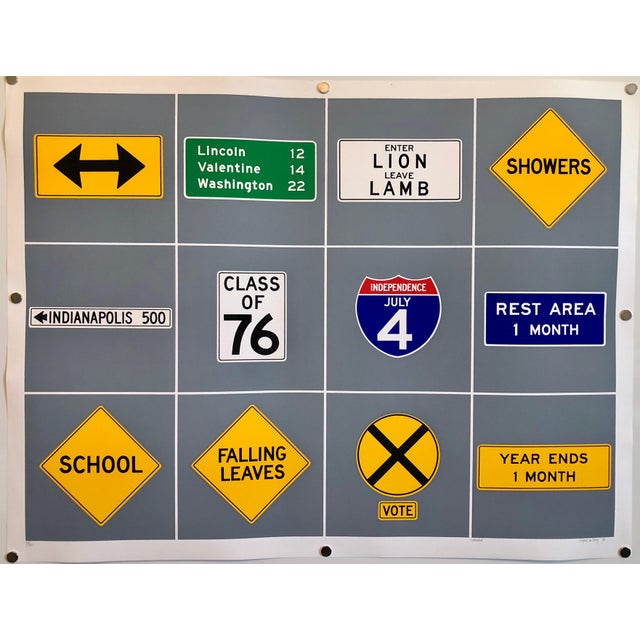 Gray Paul M. Levy, Pop Art 1970s Vintage Silkscreen Screen Print Street Signs Titled Calendar, 1975 For Sale - Image 8 of 8