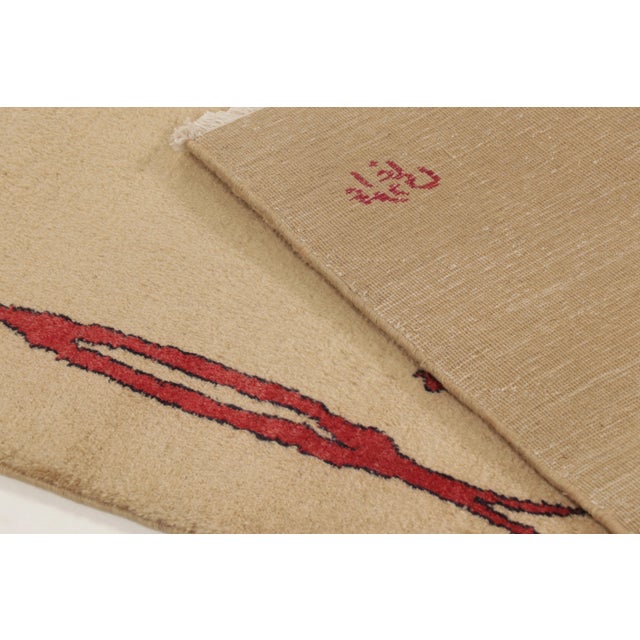 Beige Vintage Modernist Art Deco Runner With Pairs of Red Stylized Fishes - Rug & Kilim For Sale - Image 8 of 10