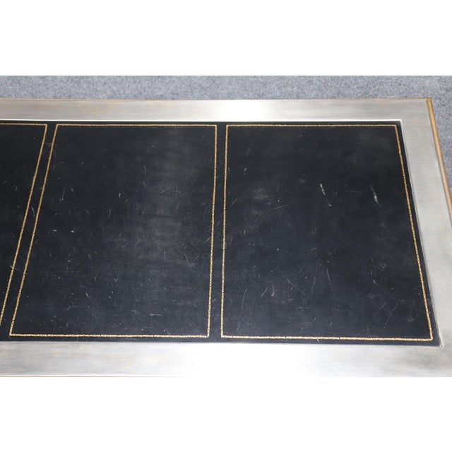 Stunning 1960's Louis XVI Style John Vesey Steel and Bronze Writing Desk Leather For Sale - Image 9 of 18