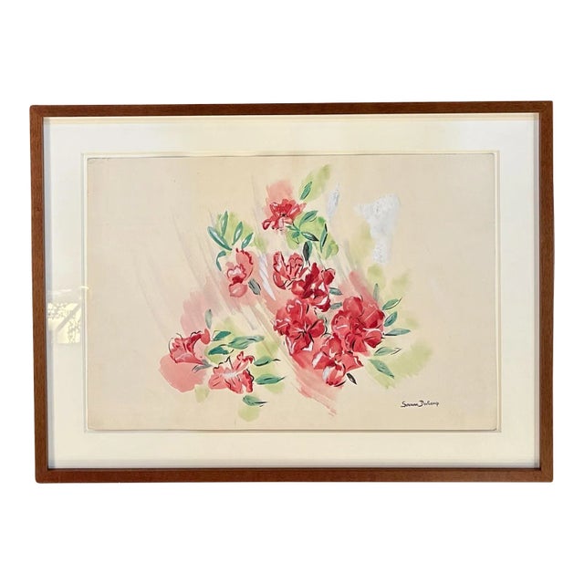 Suzanne Duchamp Untitled (Red Flowers) Watercolor and Gouache on Paper, Circa 1933 For Sale