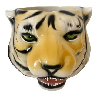 Italian Large Tiger Head Design Ceramic Planter For Sale