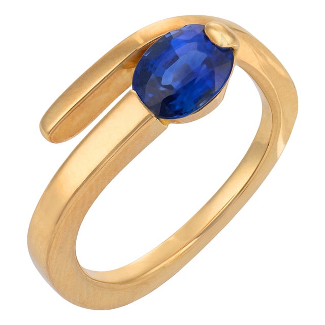 Vintage Sapphire 18k Yellow Gold Wrap Ring, Size 5 For Sale