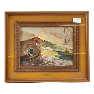 Aldo Pironti, Boats and Sea, 2000s, Oil Painting on Canvas, Framed For Sale