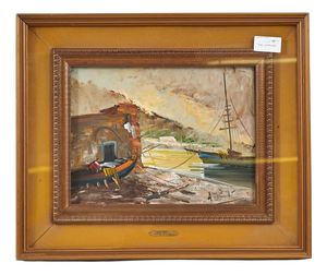 Aldo Pironti, Boats and Sea, 2000s, Oil Painting on Canvas, Framed