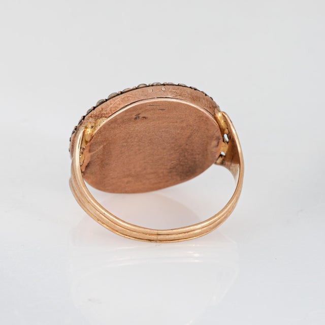 Late 19th Century Antique Victorian Diamond Pearl Ring 10k Rose Gold Sz 5 Blue Enamel Jewelry For Sale - Image 5 of 7