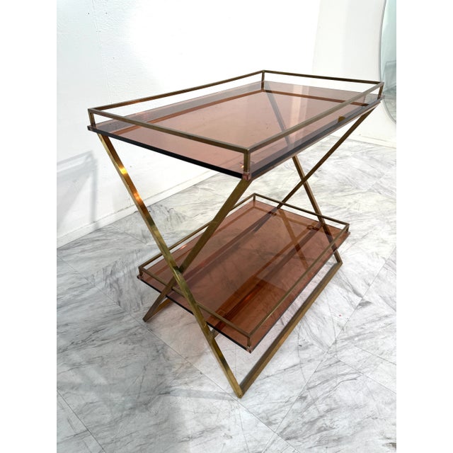 Brass & Smoked Rose Glass Side Table, 1970s Italy For Sale - Image 10 of 10