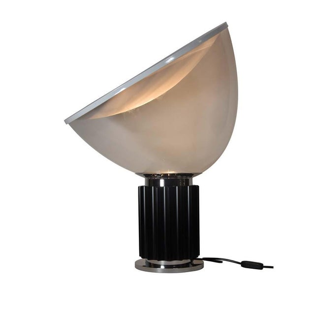 Label inside the lamp. Large Glass Model Taccia Table Lamp by Achille Castiglioni for Flos, 1990s This piece has an...