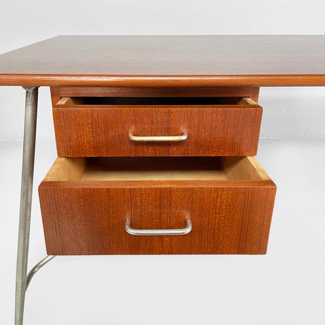 Metal Mid-Century Modern German Teak Desk by Børge Mogensen for Søborg Møbler, 1950s For Sale - Image 7 of 17