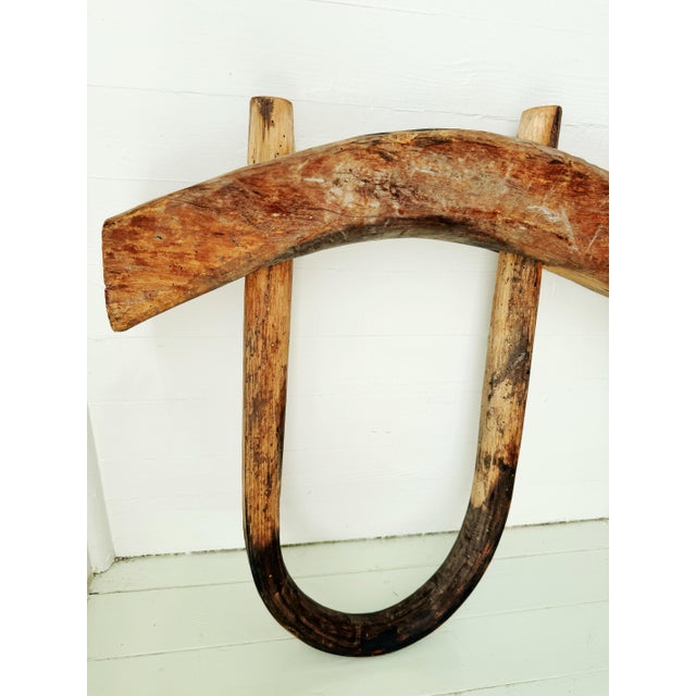 19th Century Hand Hewn Double Ox Yoke With Original Bentwood Bows & Hand Forged Iron Hardware For Sale - Image 4 of 12