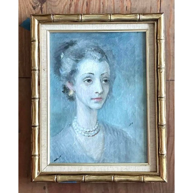 Stone Gray Vintage Original Portrait of Woman on Canvas For Sale - Image 8 of 12