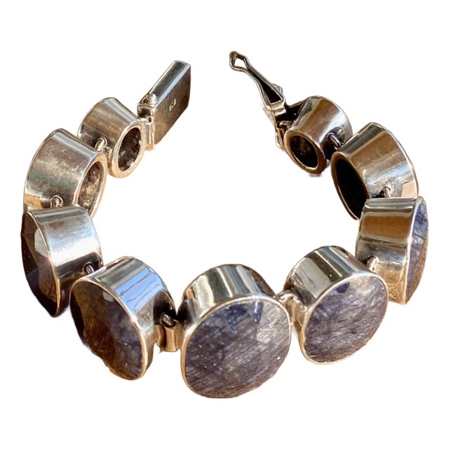 Monumental Faceted Raw Sapphire + Sterling Silver Link Bracelet For Sale