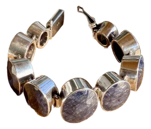 Monumental Faceted Raw Sapphire + Sterling Silver Link Bracelet
