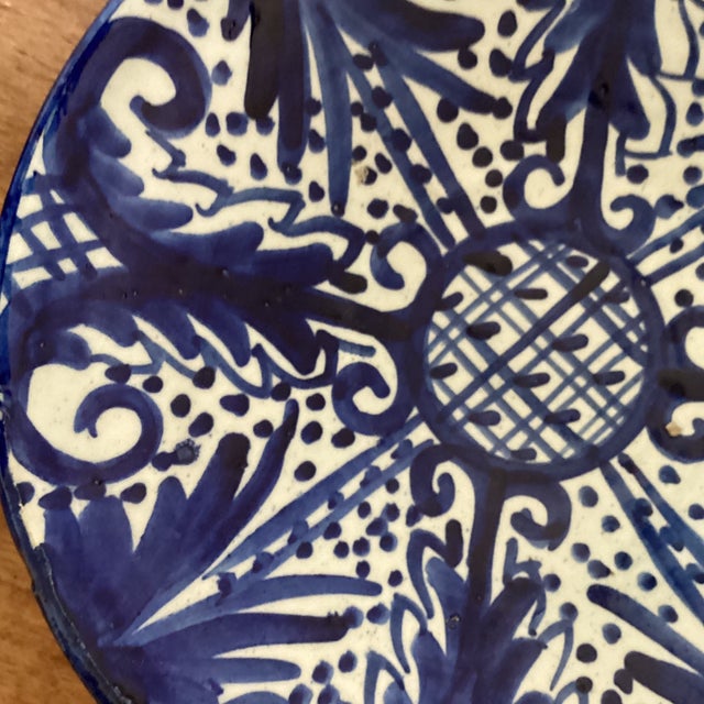 Antique Andalusian Ceramic Blue & White Glaze Wall Plate From Fajalauza (Granada) Spain For Sale - Image 11 of 12