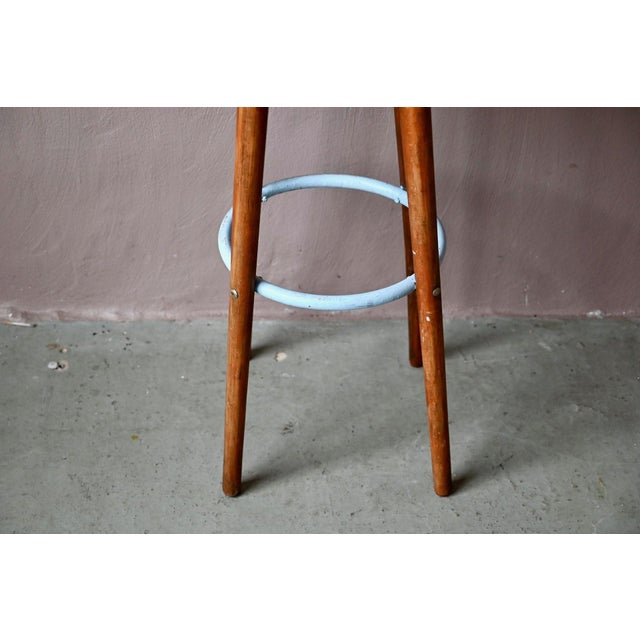 1960s Vintage Bar Stool in Wood and Blue Lacquered Metal, 1960s For Sale - Image 5 of 12