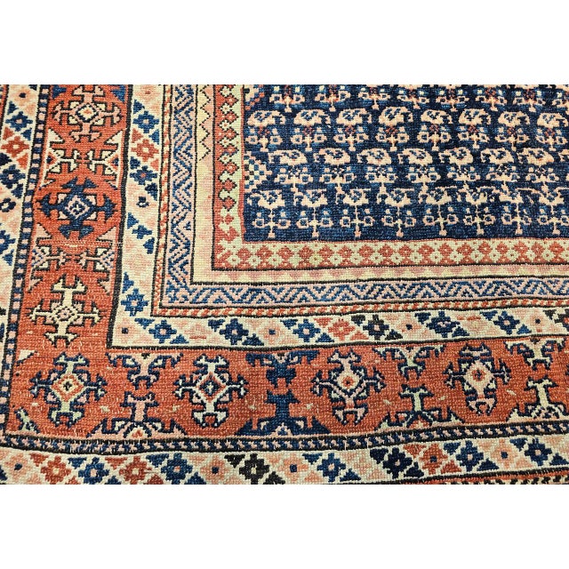 Cabin 19th Century Persian Kurdish Gallery Rug, Hand-Knotted Wool, Allover Paisley Pattern, Navy & Terracotta, 6' X 15' For Sale - Image 3 of 18