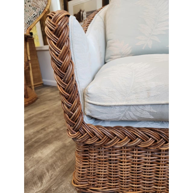 Brown Late 20th Century Michael Taylor Style Wicker Rattan Armchair For Sale - Image 8 of 17