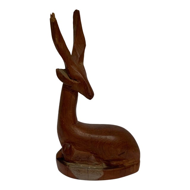 1960s Wood Deer Figurine For Sale