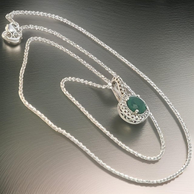 2010s Natural Emerald Diamond Pendant Necklace 18" 14k W Gold 1.90 TCW Certified For Sale - Image 5 of 15