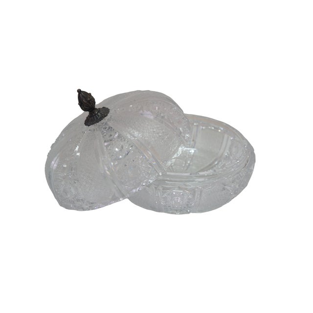 Traditional Antique Czech Bohemian Cut Crystal Lidded Box Bowl Compote Candy Dish 8" For Sale - Image 3 of 16