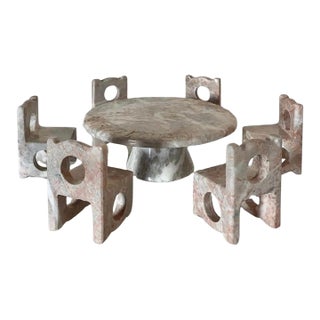 Carved Marble Miniature Table + Chairs For Sale